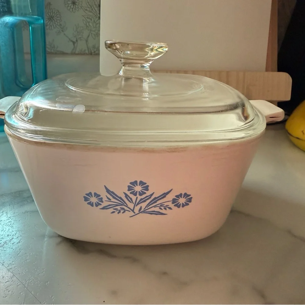 Corningware White Casserole Dish with Blue Floral Pattern - Picture 1 of 4